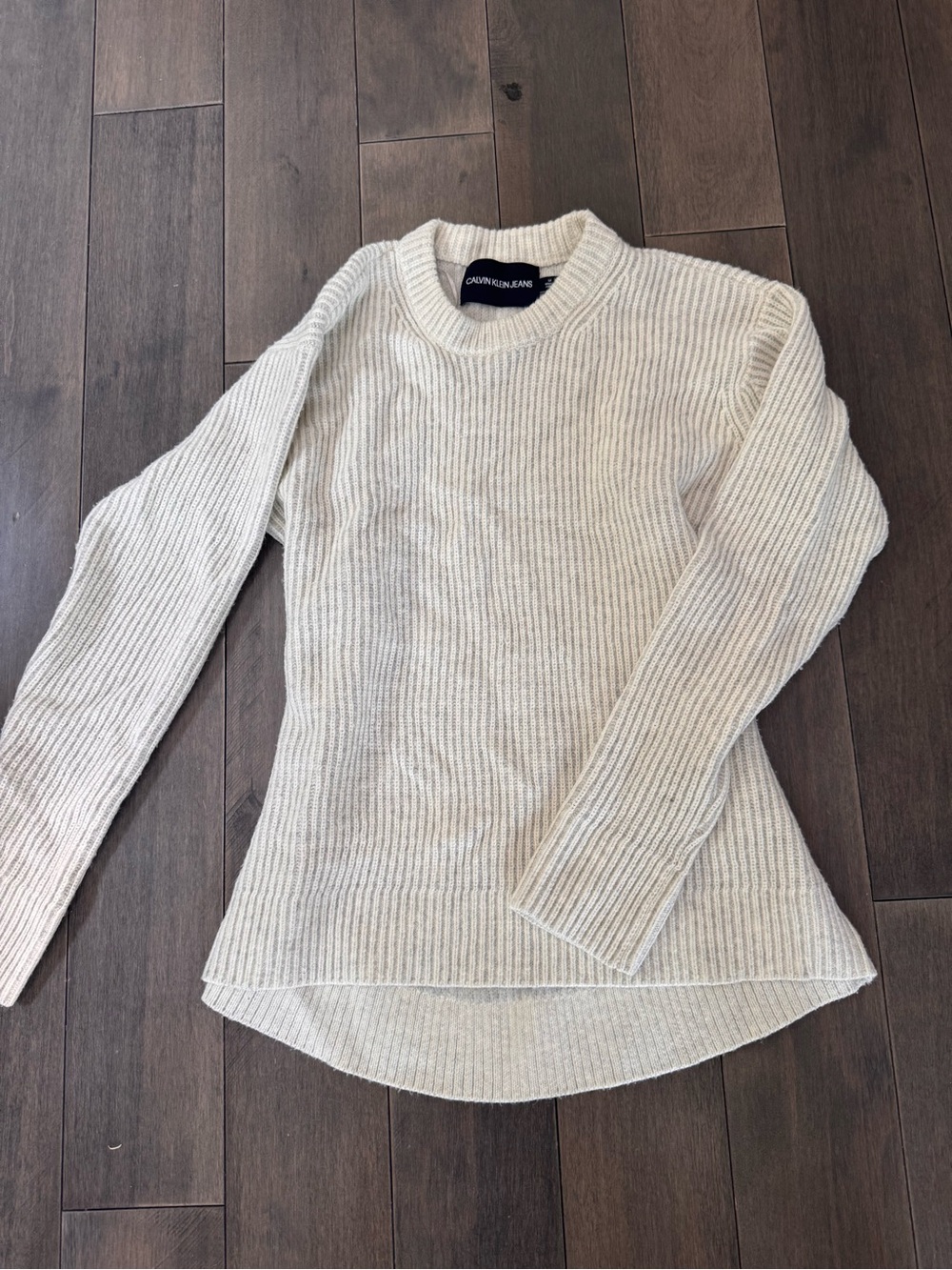 Calvin Klein Jeans Light Cream Ribbed Crewneck Sweater